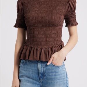 Reformation Women's Aggie Smocked Ruffle Hem Top
